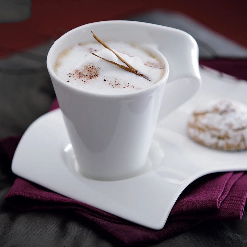 Dalfin™ White Porcelain Wavy Coffee Cup and Plate Set
